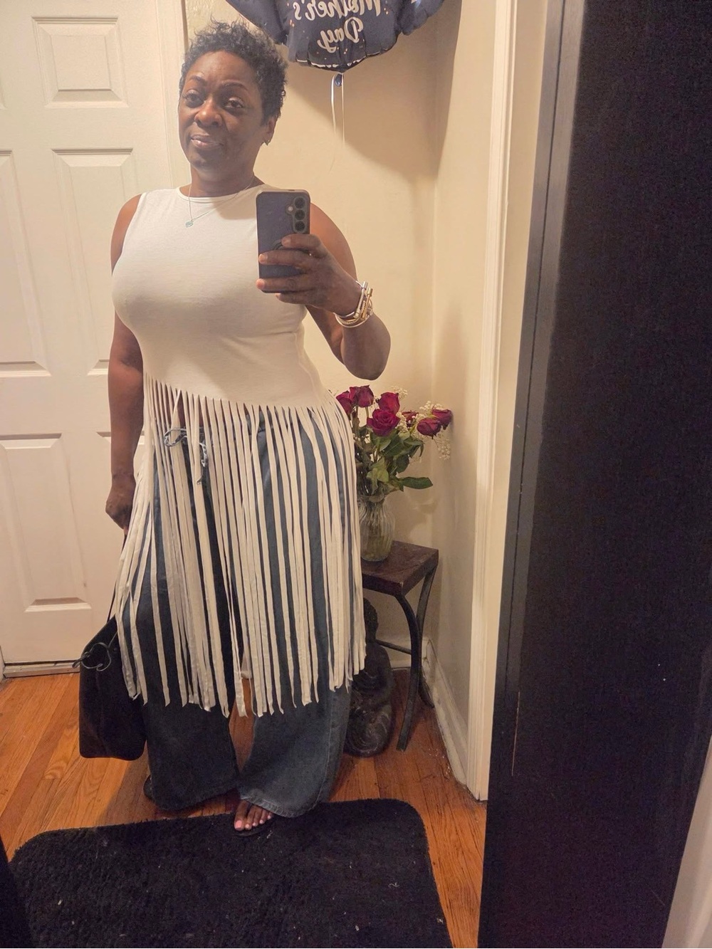 White Fringe Knit Sleeveless Top